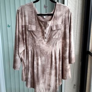 Shannon Ford Embroidered  Tie Dye Pintuck 3/4 Sleeve Blouse, Size 3X